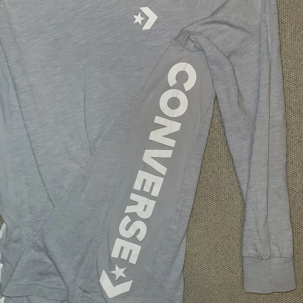 Converse Size Large 12-13 Years Light Gray Hooded Longsleeve Shirt